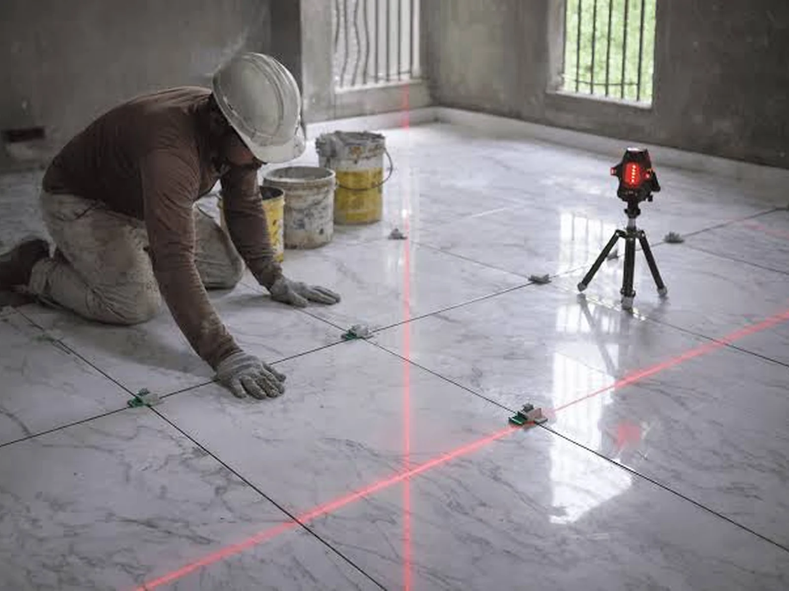 Tiling work in a finished interior area