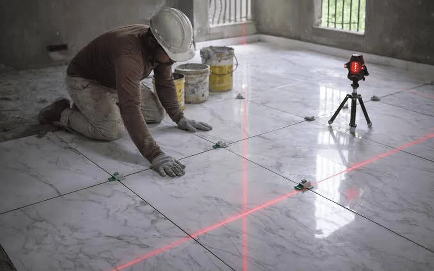 Tiling works in a project finishing area